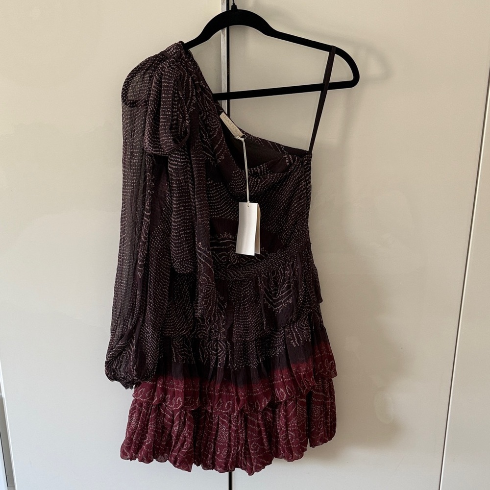 NWT Ulla Johnson Fall 2022 Collection One-Shoulder Dress in Burgundy size 0